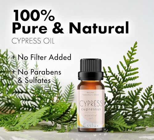 Image of Esslux Cypress Essential Oil | 100% Natural Cypress Oil for Aromatherapy & Diffusers | Supports Varicose Vein Care | Ideal for Soap Making, DIY Projects, and Relaxing Scents, 90 ML