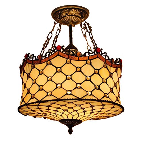 Lampe à suspension inversée Tiffany 18 pouces en vitrail jaune vintage CLMJHG E27