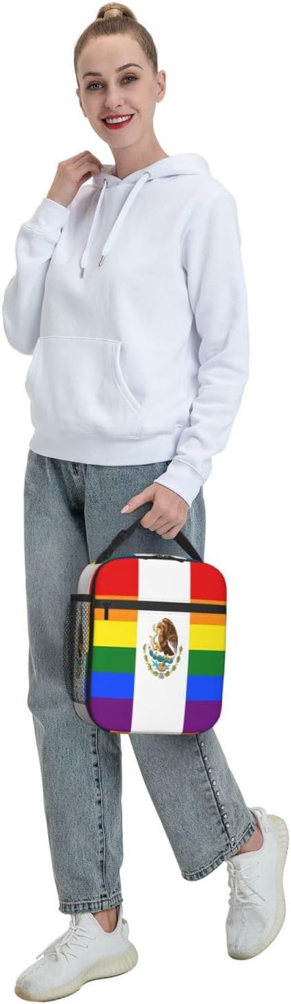 SUNNYEE Mexico Gay LGBT Rainbow Pride Flag Lunch Box Insulated Lunch Bags Reusable Picnic Bag Meal Tote Bag Portable Bento Container with Detachable Handle Lunchbox for Gym Office Hiking