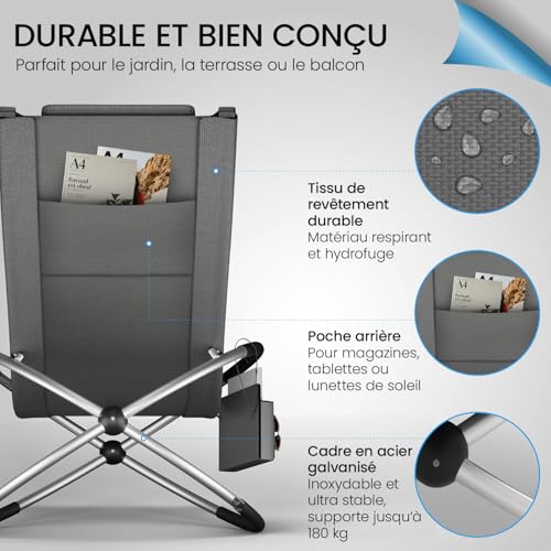 Chaise longue bascule pliable 180 kg anthracite Aktivshop