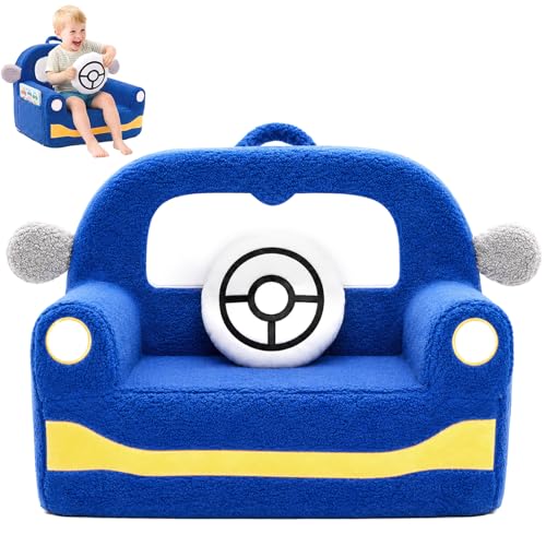 OUOZZZ Canapé Enfant 1-3 Ans, Petit Fauteuil Bébé Chauffeuse en Sherpa Doux avec Coussin, Mini Canapé pour Chambre d'enfant, Bleu Voiture