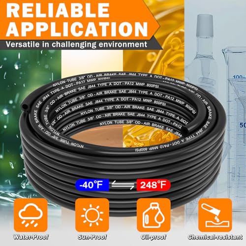 Image of CheeMuii 30 FT 3 /8 DOT Air Line 3 /8 inch PA12 Nylon Pneumatic Tubing 3 /8 Inch SAE J844 DOT Air Hose 9.1 Meter Pneumatic Air Tubing Pipe Hose Line for Air Brake System Or Fluid Transfer