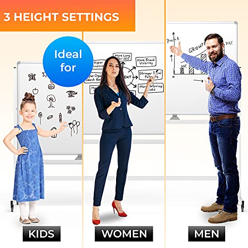 Marbs 70"X36" Rolling Whiteboard With Stand & Flipchart,Height Adjust Mobile Whiteboard Magnetic, 360° White Board With Stand For Home, Office & School, Dry Erase White Board On Wheels Double Sided #TOP1