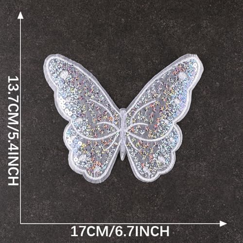 Set of 4 Sequin Butterfly Patches, 13.7 x 17 cm Embroidery Butterfly Applique, Lace Embroidery Patches, Repair Patches - Image 2