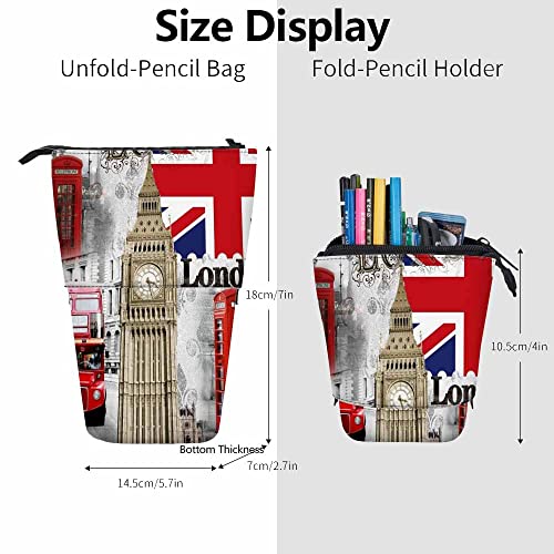 Image of Swono London Symbols Pencil Pouch Vintage England Bigben Double Decker Bus Red Phone Booths England Stand Up Pencil Case Organizer Pencil Holder Makeup Bag Gift Colorful