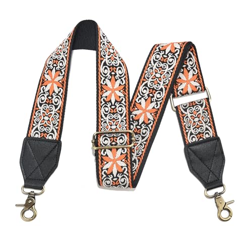 Image of LEMEDE Purse Strap,2 inch Leather End Shoulder Strap Adjustable Replacement,Retro Jacquard Multi-pattern Crossbody Bag Straps