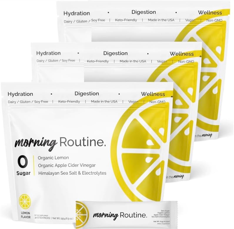 ROUTINE Morning Daily Hydration | Electrolyte Powder Packets with Apple Cider Vinegar, Lemon, and Sea Salt | Keto & Paleo-Friendly Electrolyte Drink Mix (90 Pack)