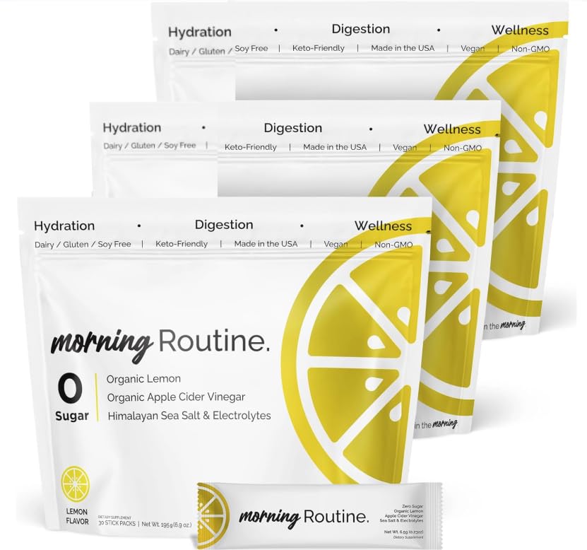 ROUTINE Morning Daily Hydration Electrolyte Powder Packets with Apple Cider Vinegar Lemon and Sea Salt Keto Paleo-Friendly Electrolyte