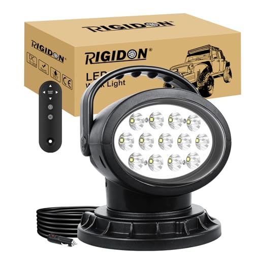 RIGIDON 38W 3800LM Lámpara trabajo led portatil, Estroboscópica control Remoto Rotatorio 360° faros con imán, Focos led exterior para off road camión coche 4x4 Bote, Floodlight, Luz de Búsqueda