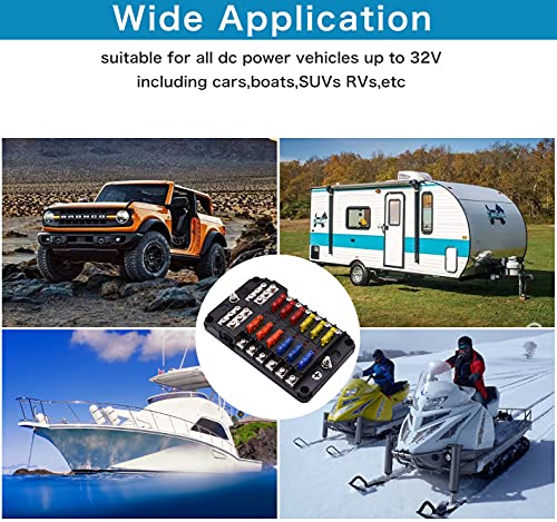 12 Way 12V Blade Fuse Block,12 Circuit Atc/Ato Fuse Box Holder With Led Indicator Waterpoof Cover For 12V/24V Automotive Truck Boat Marine Rv Van Vehicle #TOP6