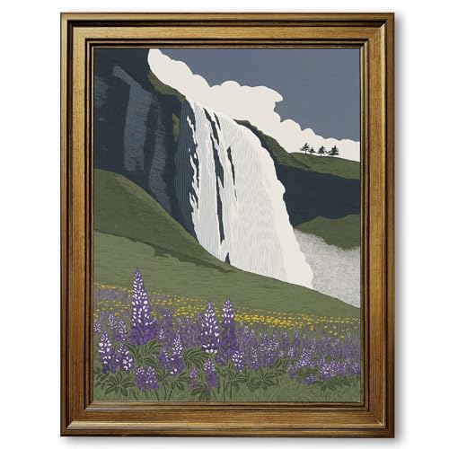 Framed Spring Waterfall Poster, Canvas Print, Minimalist Aesthetic Wall Art,