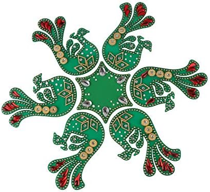 Insync India Chrisrmas Gifts Peacock Shape Floor Decorations Acrylic Shape with Studded Stones and Sequins, Traditional Festive Home Decor Design 3
