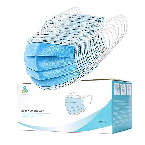 Maske Mundschutz Mund- und Nasenschutz 3-Lagig aus weichen Vlies Schutzmasken bequem CALIYO®ANETHESIA® 50er Packung