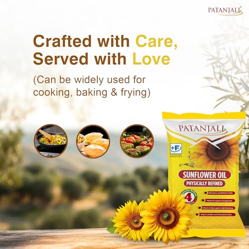 Image of Patanjali Fortified Sunflower Oil 750gm /770gm, Cold Pressed Cooking oil suitable for Cooking & Frying, Nutrient-Rich & Cholesterol Free Cooking Oil for Everyday Use