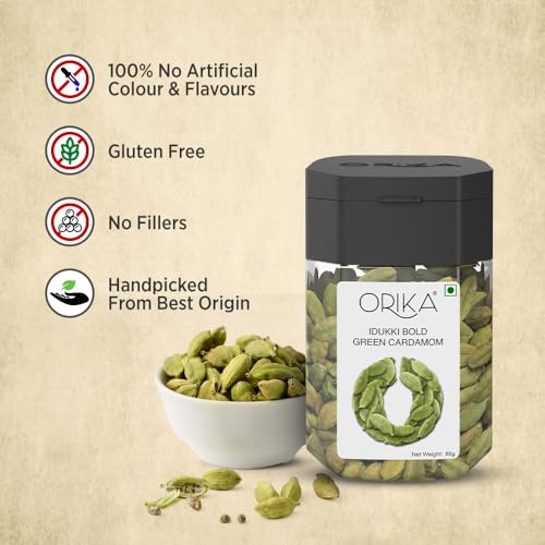 Image of Orika Idukki Bold Green Cardamom Whole 50g | Bold 8mm Elaichi Green | No Artificial Colours or Preservatives (Pack of 3)