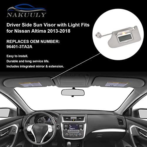image for Nakuuly Left Driver Side Sun Visor Gray with Light, Without Sunroof Co