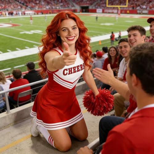 Efymosce Cheerleader Kostüm für Erwachsene, Cheerleading outfit Damen, Cheerleadering Kostüm, Cheerleader Pompoms für Karneval Party Cosplay Fasching Halloween (M)