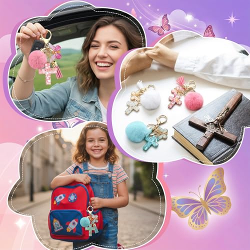 Image of Sureio Cross Butterfly bag charm Keychains for Women Christian Resin Keychain Bulk for women Gift Backpack Purse Wallet Bag