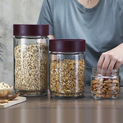 Image of CELLO Modustack Glassy Storage Jar | Glass Jar with Lid | Air Tight Steel Lid and Stackable | For Storage of Food, Pulses, Spice, Cereals, Cookies, Dry Food | 1500ml, Maroon (Pack of 2)