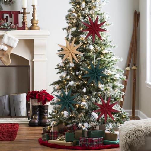 Image of 12 Inches 5 PCS Wine Red Green Brown Paper Star Lanterns Christmas Party Decorations Hanging Stars Christmas Party Decorations Wedding Birthday Christmas Home Party Decorations(9 Pointed)