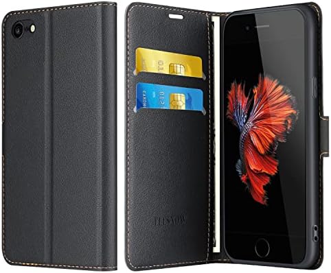 ELESNOW Case Compatible with iPhone 6 Plus / 6s Plus - 5.5", High-grade Leather Flip Wallet Phone Case Cover for iPhone 6 Plus / 6s Plus (Black)