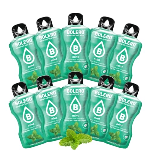 BOLERO Menthe | 10 sticks 9g de Poudre pour Boisson sans sucre à la Stevia | Sans Conservateur ni colorants artificiels, Faible en calories, il convient pour toute la Famille