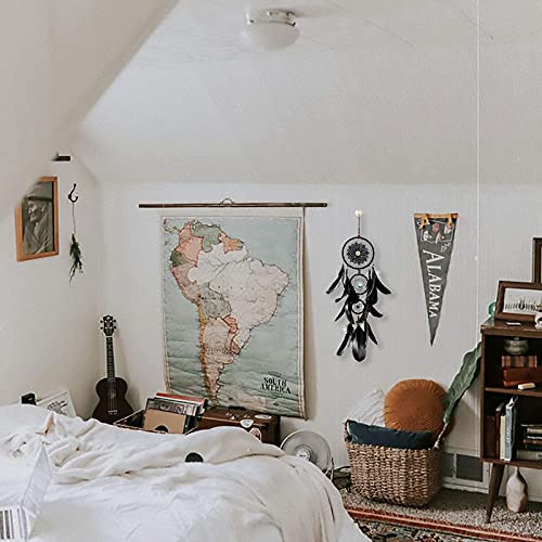 Pretty Jolly Black Gothic Dream Catcher Wall Decor Handmade Woven Feather Macrame Dream Catchers Wall Hanging for Bedroom,Living Room,Wedding Party,Home Decor-Black 3 Rings 22.4" - Image 3