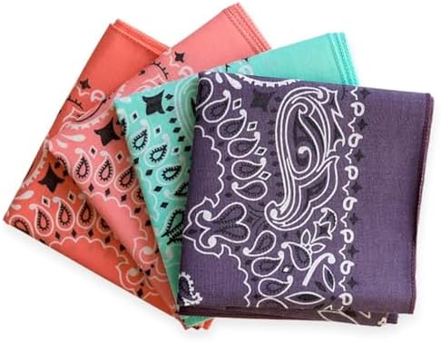 Colter Co. 4 pack Paisley Bandana - USA Made Classic Pattern Multi-purpose Bandanas For Men and Women, 100% Cotton