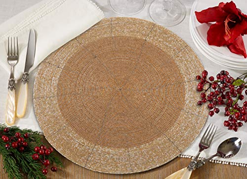 Beaded Placemats for Dining Table Dia 13" Gold Tonal Set of 4 by Bedding Craft - Used condition - Image 4