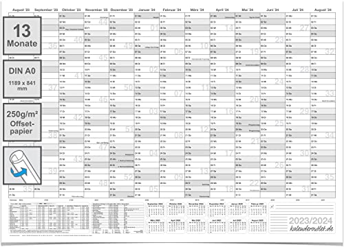 XXL Schülerkalender 2023 /2024 grau DIN A0 groß 118,8x84,0cm 250g premium gerollt. Schuljahreskalender Schüler und Lehrer. Deutsche Sprache Cover