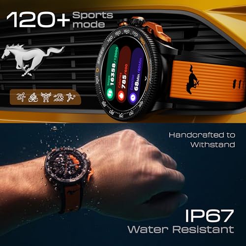 Image of GOBOULT Mustang Stallion Smart Watch 1.43'' AMOLED Display, Rotating Bezel, BT Calling, 200+Watchfaces, 700 Nits Brightness, AI Voice Assistant, SpO2 Monitoring (Nitro Black)