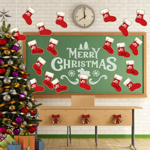 Whaline 50 peças de recortes de meia de Natal vermelhos em formato de meia de Natal recortes de pape