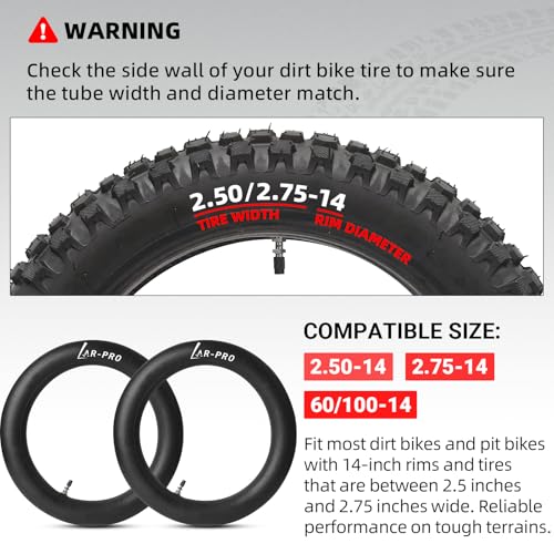 Image of AR-PRO (2-Pack) 2.5 /2.75-14 inch Replacement Dirt Bike Inner Tubes - 60 /100-14 inch Tire Tubes for 50cc to 160cc Dirt and Pit Bikes - Compatible with Apollo RFZ, Atomik, Thumpstar, and More