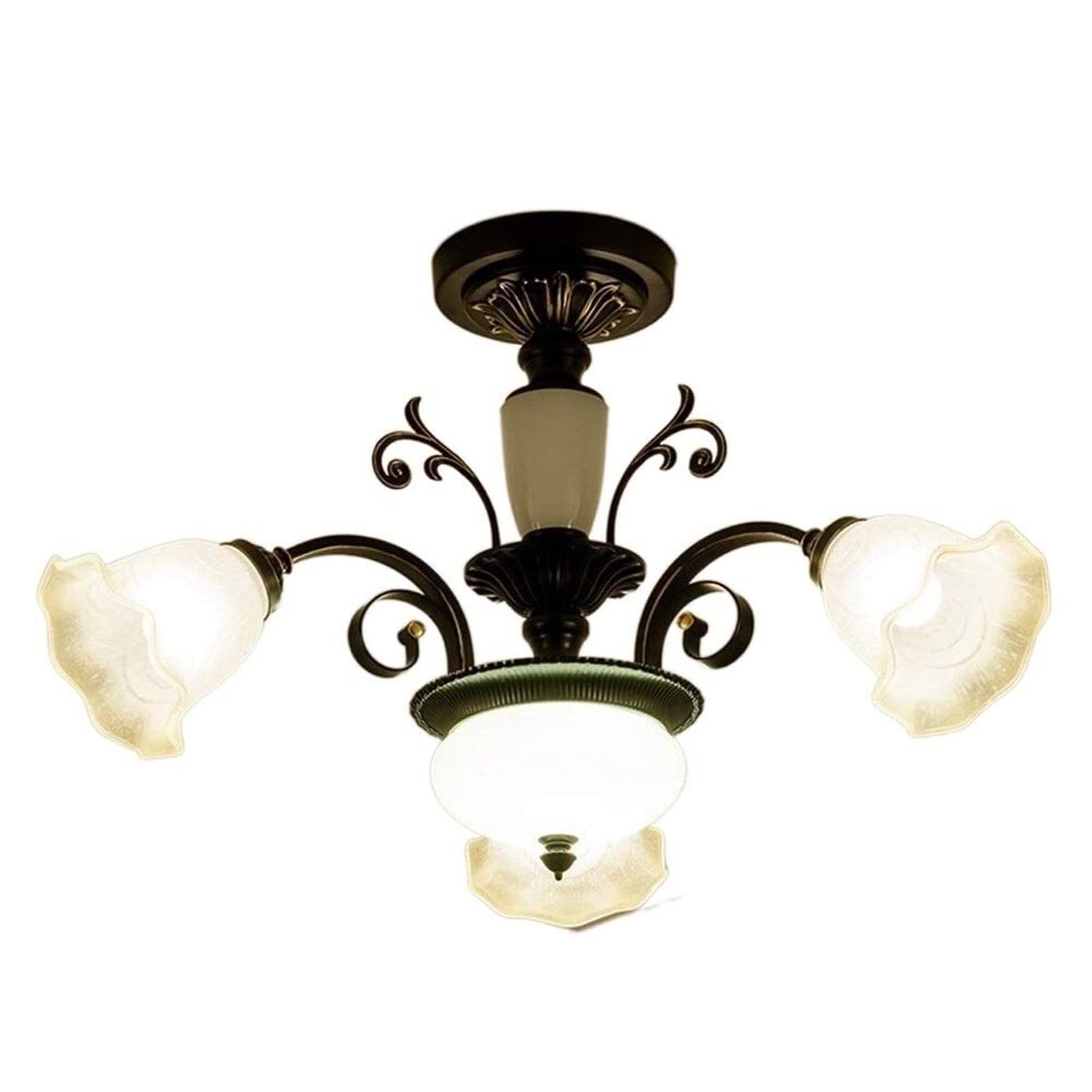 HUAYUSEDF Creative European Mediterranean Wrought Iron Glass Pendant Lamp Chandelier Hanging Lighting Ceiling Fixture Down Light for Living Room Bedroom Dining