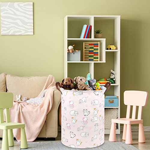 Image of Pink Hamper,Cat Laundry Basket,Canvas Fabric Collapsible Cute Storage Baskets with Handles,Pink Clothes Hamper,Kids Toy Storage Basket,Toy Organizer,Cat Room Decor(Pink Cat)