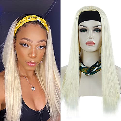 Headband Wig For Black Woman Long Straight Headband Wigs with Headband Elastic Comfortable Easy To Wear Natural Looking For Daily (22 inch, #613)