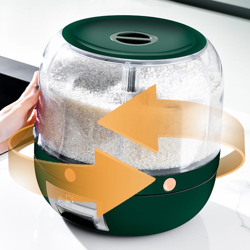 Image of proxin Large Grain Dispenser, Grain - Rice Storage Container Kitchen,6 Grid 360Rotation Cereal Dry Food Rice Bucket, Airtight Food Storage Box with Lid & Measuring Cup (Green)