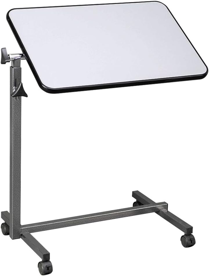 Overbed Table w/Wheels, Adjustable Bedside Sofa Side Table Rolling Laptop Computer Desk Food Tray Table w/Tilting Top, for Home, Gray