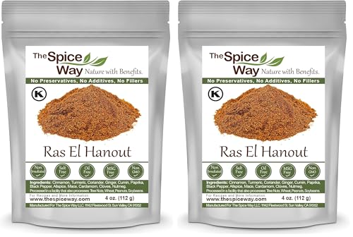 The Spice Way - Ras El Hanout Moroccan Meat Spice Blend of Turmeric, Cinnamon, Coriander, Mace, Cumin, Paprika & Nutmeg - Salt Free (resealable bag 4 oz) (Pack of 2)