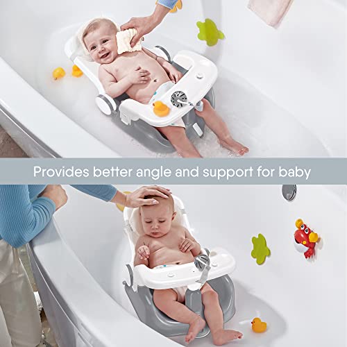 Babybond Baby Bath Seat With Sitting & Lying 2 Modes, 3-Speed Adjustment, Powerful Suction Cups, Infant Bathtub Chair With Washable Pillow, Folding And Hanging (Grey) #TOP2