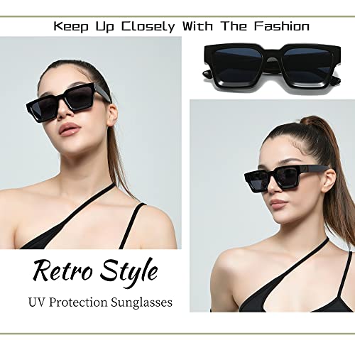Thick Square Frame Sunglasses for Women Men Retro Chunky Rectangle Sun Glasses Fashion Black Shades4