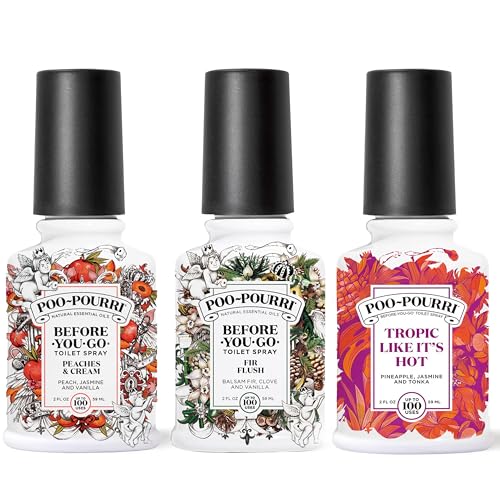 Poo-Pourri Before-You-Go Toilet Spray, Spring 2 Oz Variety Pack– Apple Bottom, Peaches & Cream, and Fir Flush