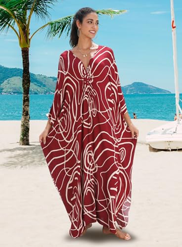 Image of Yanziliu Kaftan Dress for Women,Plus Size Hawaiian Batwing Sleeve Beach Cover Up Summer Swimsuit Dresses