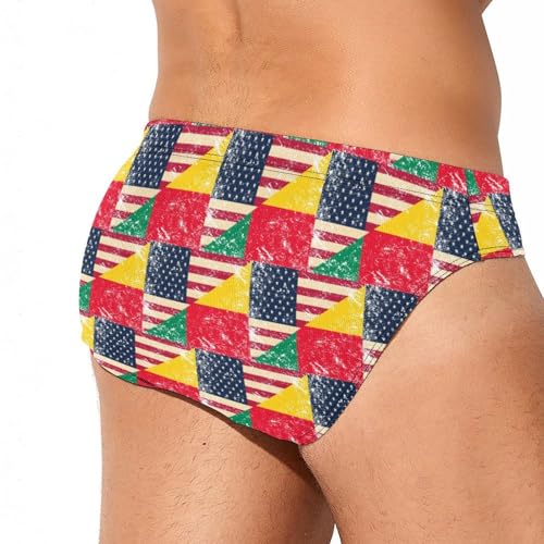 U.S.A and Benin Vintage Flag Printed Swim Briefs for Men Sexy Bikini Swimwear Elastic Beach Trunks Bathing Suit4