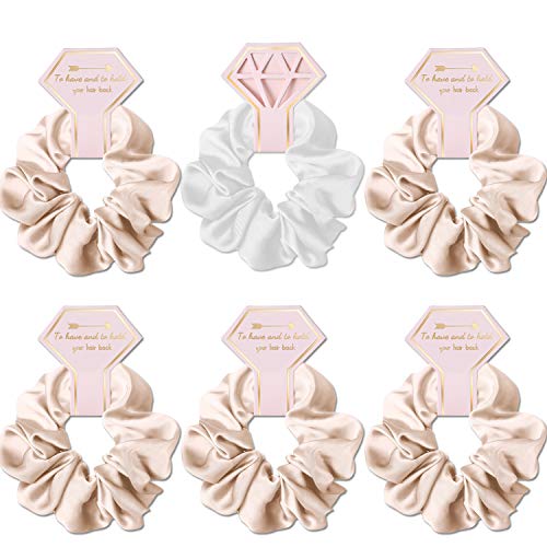 Bridesmaid Scrunchie 6 Pack Hair Ties For Bridal Party Gifts, Bachelorette Party Favors Bridesmaid Proposal Gifts To Have and To Hold Your Hair Back(1Pcs White and 5 Pcs Apricot)