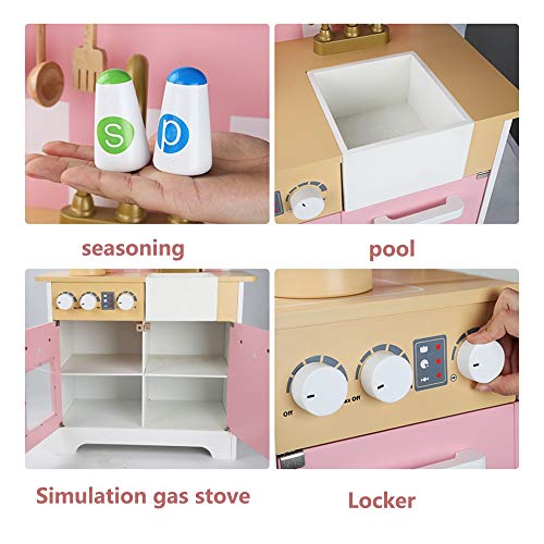 Oupai Häuser für Modepuppen Spielküche aus Holz Spielzeug Graceful Kinderspielküche mit Herd, Backofen, Spülbecken und… – Bild 5