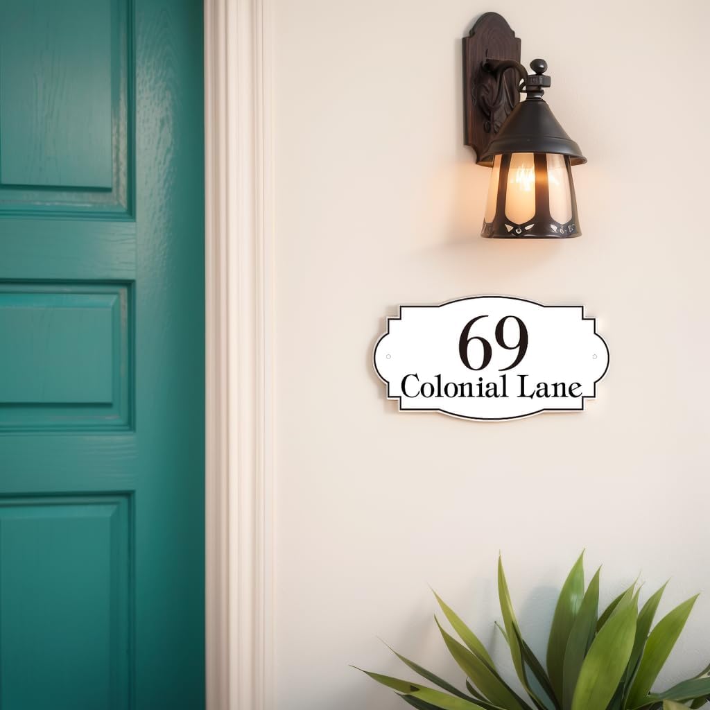 Personalized Address Plaque Sign - Professional Custom House Number Sign - House Sign for House, Store, Yard, Outside, Visibility Signage, Any Font, Display Your Address and Street Name (Style 3)