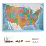 USA Map Canvas Wall Art with Cork Pin Board – Decorative Push Pin Travel Map for Home, Office, Living Room, Bedroom (120x80cm - Pattern 21)