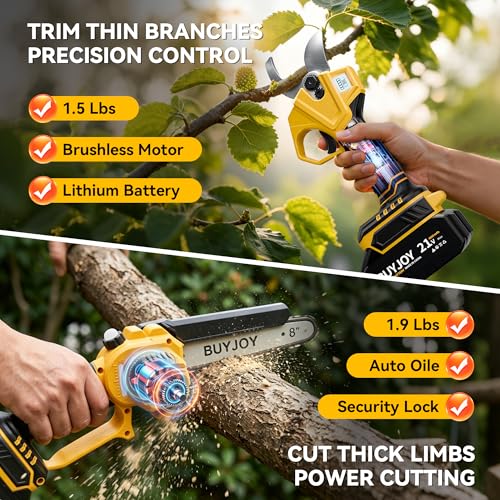 Image of BUYJOY 2-in-1 Electric Pruning Shears & 8 Inch Mini Chainsaw