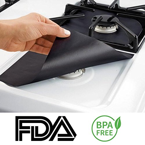 TechSmile Gas gama protectores 4u00a0Packu00a0u0096u00a0Estufa Quemador De Pantalla, Cover, Cook Top bolsas reutilizable antiadherente fácil de limpiar de cocina (10,5u00a0x 10,5) aprobado por la FDA
